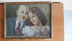 (NBL2) Kőrösy Balogh idillikus páros portréfestménye, olaj karton  42x32 cm kerettel
