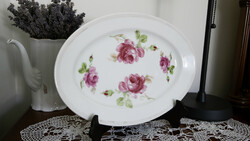 Charming, romantic, antique, rosy, oval bowl.