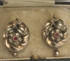 Biedermeier Fülbevaló Aranyozott Ezüst Virág Ritkaság Antik