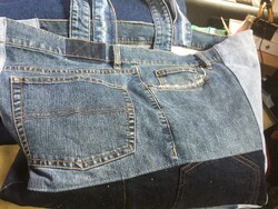 Egy farmer újjászületése - erős textil bevásárló táska, 4 zsebes táska régi farmerből