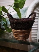 Tropical handmade tabbed flower pot, tendril, twist, needlework