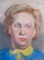 Női portré - pasztell, halvány szignóval (méret: 29x38 cm)