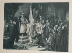 1900 - Weber Ferencz - Szent Lászlónak felajánlják a keresztes... -kép-fény nyomat- 20,5 x 27,5 cm.