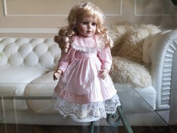 Porcelain doll with blonde curls new charming room decoration 30 cm