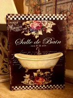 ÚJ! Salle de Bain vintage fürdőszobai fém tábla 33x25cm