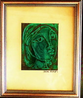 BÁRDI Rudolf (1978-) "Női fej Portré" rézdomborítású olajkép