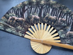Elephant hand-painted signature sumptuous decorative fan, unique home decoration