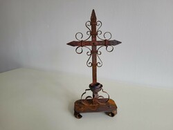 Old wrought iron iron cross crucifix candle holder easter decoration loft vintage