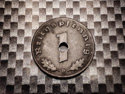 Németország - Harmadik Birodalom 1 reichspfennig, 1943 Verdejel D - München