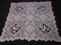 Beautiful snow-white antique tablecloth with handmade monogram