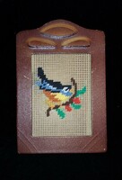 Retro bird embroidered picture in leather frame 12x18