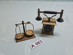 A063 Mini réz telefon és mérleg 7 és 4,5 cm