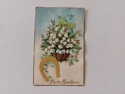 Régi képeslap levelezőlap gyöngyvirág szerencsepatkó
