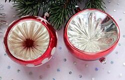 Régi reflexes cseh vékony üveg nagy gömb karácsonyfa dísz 6.5-8cm