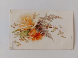 Old postcard 1900 postcard with rose fern