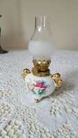 Small, pink porcelain kerosene lamp