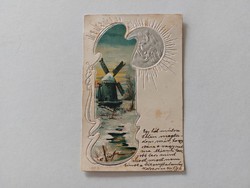Régi képeslap 1901 dombornyomott levelezőlap malom ezüst Nap
