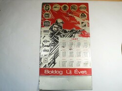 Retro naptár reklám, tűzoltó festett alu alumínium fém tábla Allugrafikai üzem 1987-es évből