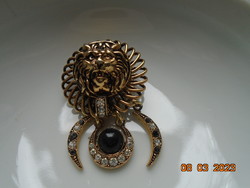 Kiváló minőségű vintage aranyozott oroszlánfej bross csiszolt kövekkel W.Germany jelzéssel