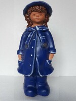 Fábián Zója Kék ruhás kislány kerámia figura, 23 cm