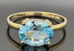 Csodás kék topáz drágaköves gyűrű, 9 Karátos arany- új