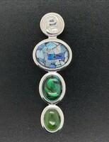 • Opál triplett, abalone, jade drágaköves/ sterling ezüst medál 925  - új kézműves ékszerek