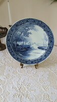 Régi,nagyméretű Boch Delfts porcelán dísztányér,falidísz 30.5cm.