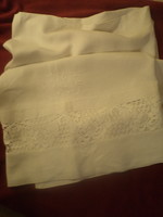 Old, lace-edged, monogrammed, linen sheet, 215x165