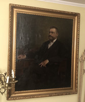 Óriási nemesi férfi portré íróasztallal. 154,5 x 129 cm