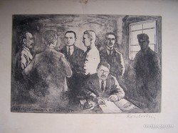 Kondor Lajos: Az egység kormánya - jelzett. Rézkarc. Lapméret: 480 x 330 mm. képméret 290 x 190 mm-