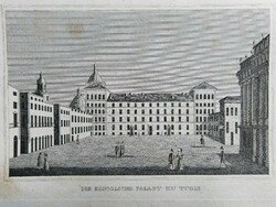 Turin is the royal palace. Original wood engraving ca. 1835