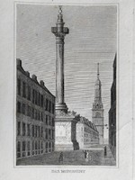 London, Trafalgar Square, the Nelson Monument. Original wood engraving ca. 1835