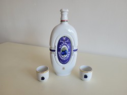 Retro Hollóházi porcelán palack Szatmári pálinka szilvapálinkás régi dugós üveg Várda Drink pohárral