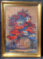 Erzsébet Tabiné Jenei: still life with poppies (acrylic) brave birch, female painter - józsefné tabi