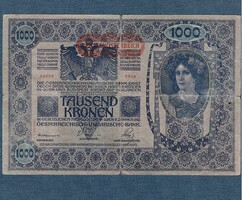 1000 Korona 1902 Deutschösterreich bélyegzés Hátlap Ornament II. Kiadás VG