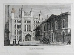 London City Hall (guildhall). Original wood engraving ca. 1835