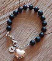 Gold-plated silver nomination bracelet with heart pendant, onyx mineral