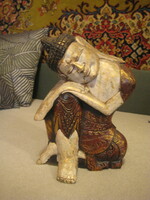 Alvó Buddha  , festett  , kézzel   faragott   , 40 cm