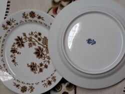 Retro Alföldi porcelán barna indamintás sütis tányér 19 cm