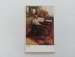 Old postcard 1925 art postcard lady with piano