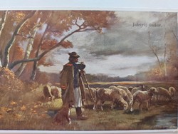 Old postcard art postcard flock of sheep in autumn