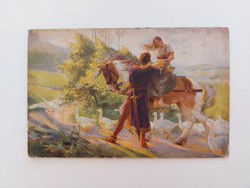 Régi képeslap levelezőlap szerelmespár lóval