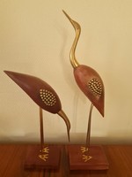 Wood-copper bird couple sculpture, decorative item