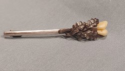 Antik ezüst vadász nyakkendőtű őz fogakkal