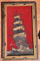 Hangulatos vitorlás falikép kerettel együtt 34,5x57 cm
