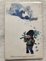Old Christmas picture postcard - drawing by Nándor Szilvásy -5.