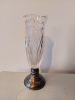 From 34T.1 HUF Hungarian 800 sterling silver (approx. 20 - 30g) base polished crystal vase with engraving