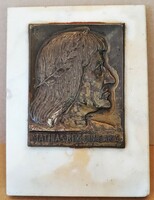 Antik Pátzay Pál Mátyás király bronz plakett márvány talapzaton