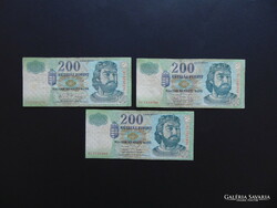 3 darab 200 forint bankjegy 1998 - 2007 - 1998