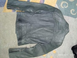 Érdekes motoros jellegű s-es szürke bőrkabát vintage női valódi bőr dzseki